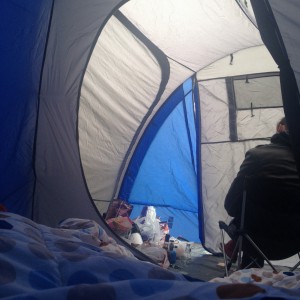 Hanging out in the bedroom of our tent.  Cozy!