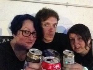 Last campers standing and enjoying cans of pop, post Martha on Sunday